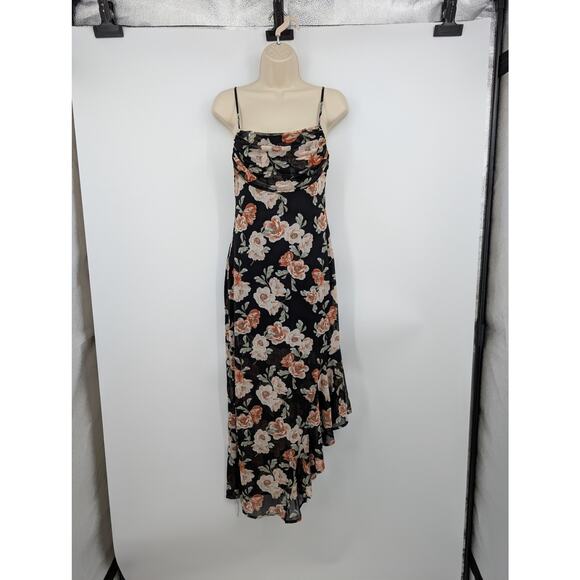 Black Floral 90s Y2K Babydoll Waterfall Hem Whisigoth Dark Romantic Fairy Dainty - Picture 1 of 9